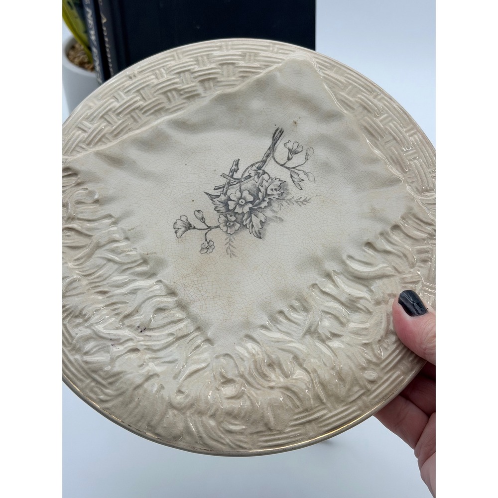 Vintage Dresden China Black Transferware Napkin Plate Stained & Crazed 8.5" - Picture 7 of 8